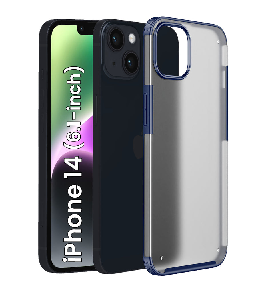 Rugged Frosted Semi Transparent PC Shock Proof Slim Back Cover for Apple iPhone 14, 6.1 inch, Blue