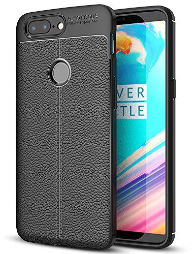 Leather Armor TPU Series Shockproof Armor Back Cover for One Plus 5T 6.01 inch, Black