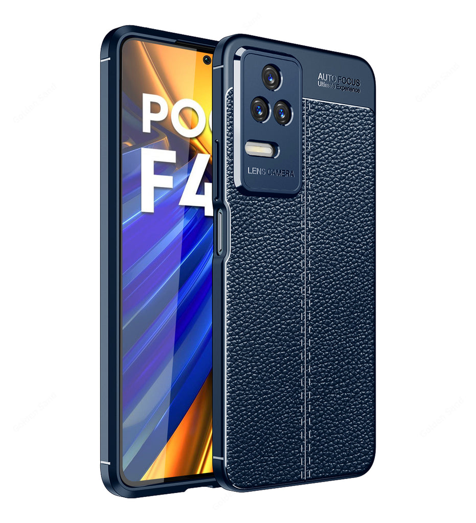 Leather Armor TPU Series Shockproof Armor Back Cover for POCO F4 5G, 6.67 inch, Blue