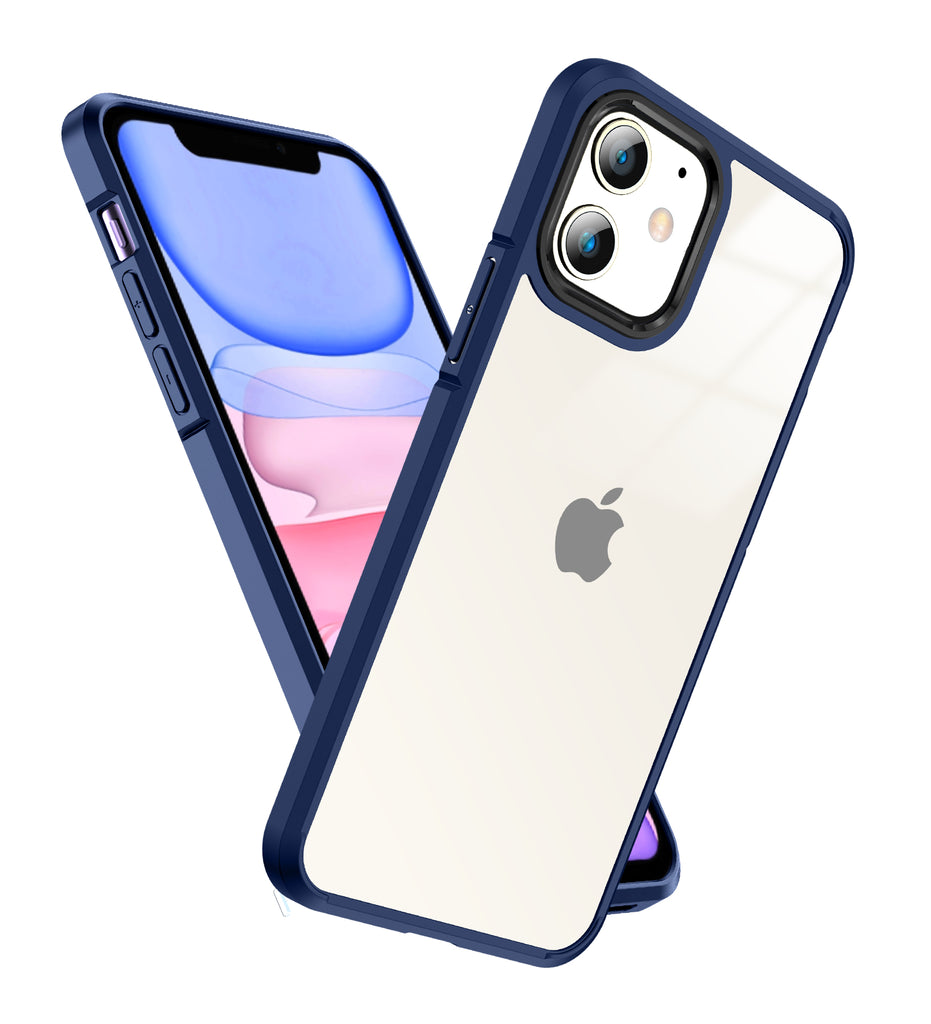 Ice Crystal Series Hybrid Scratch-Resistant Transparent PC Military Grade TPU Back Cover for Apple iPhone 11, 6.1 inch, Deep Blue