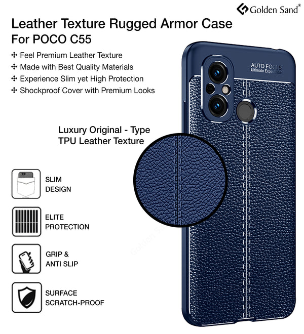 Redmi 12C 4G, POCO C55 4G (6.71 inch) Back Cover | Vegan Leather Series, Blue