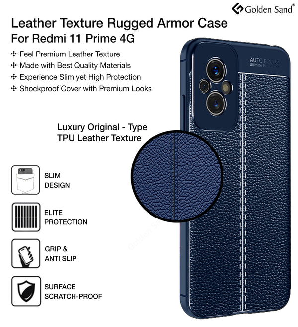 Redmi 11 Prime 4G (6.58 inch) Back Cover | Vegan Leather Series, Blue