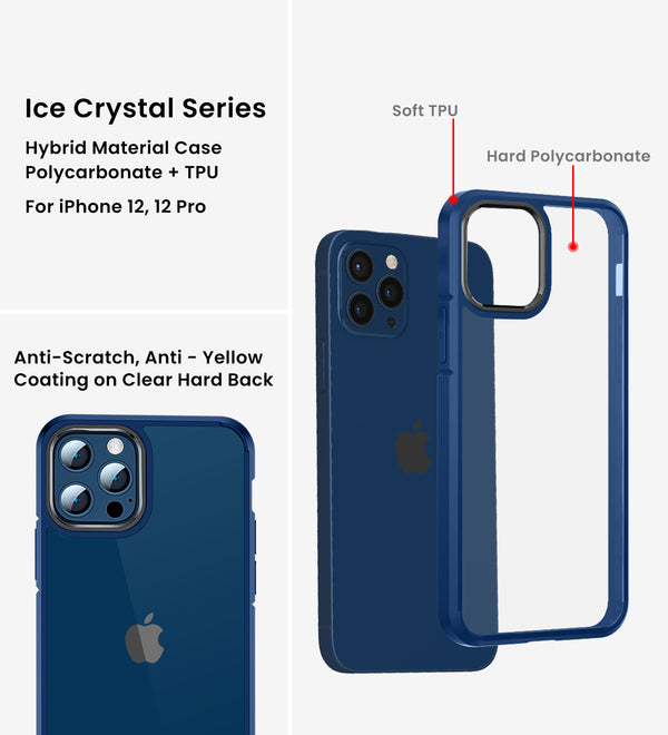 Apple iPhone 12 Pro    (6.1 inch) Back Cover | Ice Crystal Series [Anti Yellow], Deep Blue