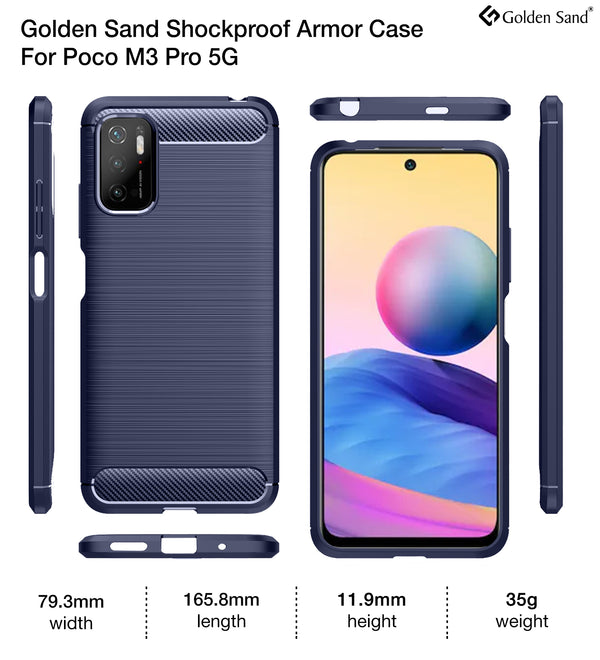Carbon Fibre Series Shockproof Armor Back Cover for Poco M3 Pro 5G, 6.5 inch, Blue