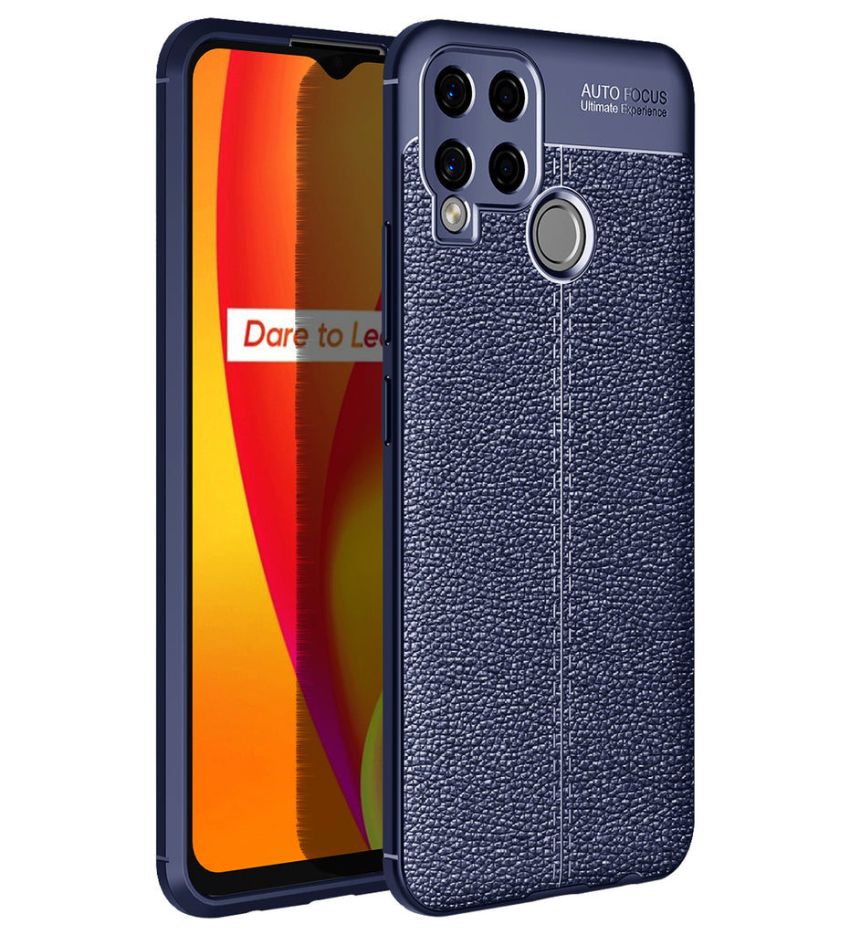 Realme C15, 6.52 inch Leather Texture Back Cover