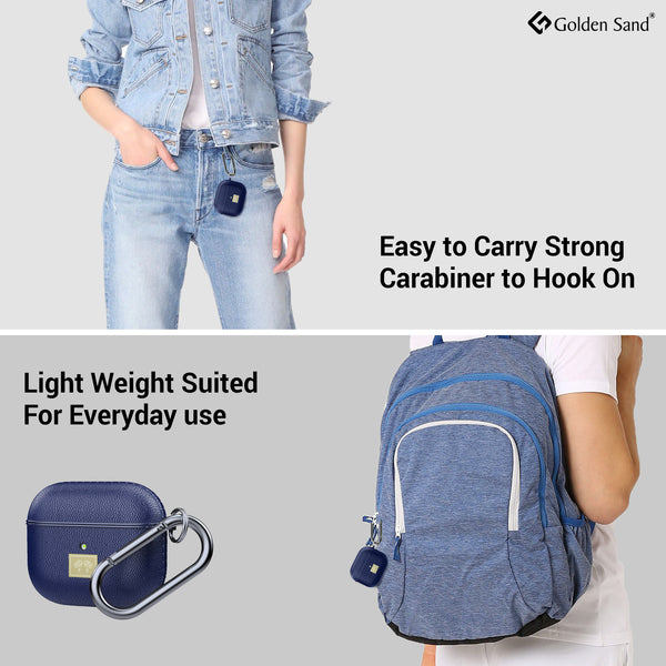 Leather Textured Rugged Armor TPU Flexible Protective Case Cover for Apple Airpods 3rd Gen (2021) - Blue