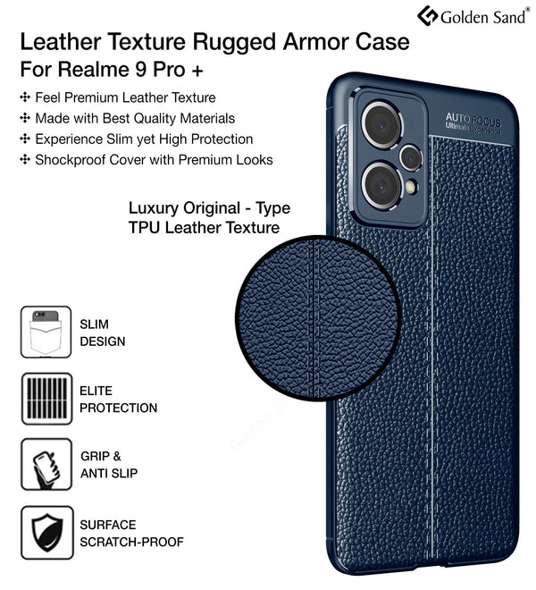Realme Narzo 50 Pro, Realme 9 Pro+ Plus 5G, Realme 9 4G (6.4 inch) Back Cover | Vegan Leather Series, Blue