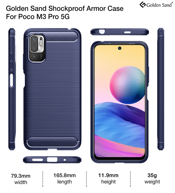 Carbon Fibre Series Shockproof Armor Back Cover for Xiaomi Redmi Note 10T 5G, Poco M3 Pro 5G, 6.5 inch, Blue
