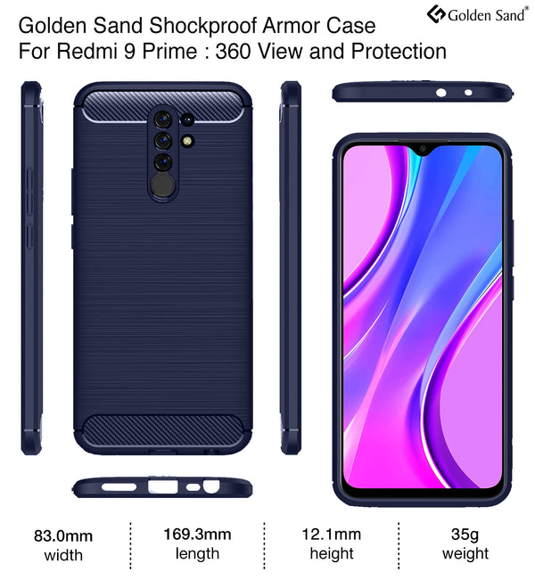 Carbon Fibre Series Shockproof Armor Back Cover for Poco M2 Reloaded, Redmi 9 Prime, Poco M2, 6.53 inch, Blue