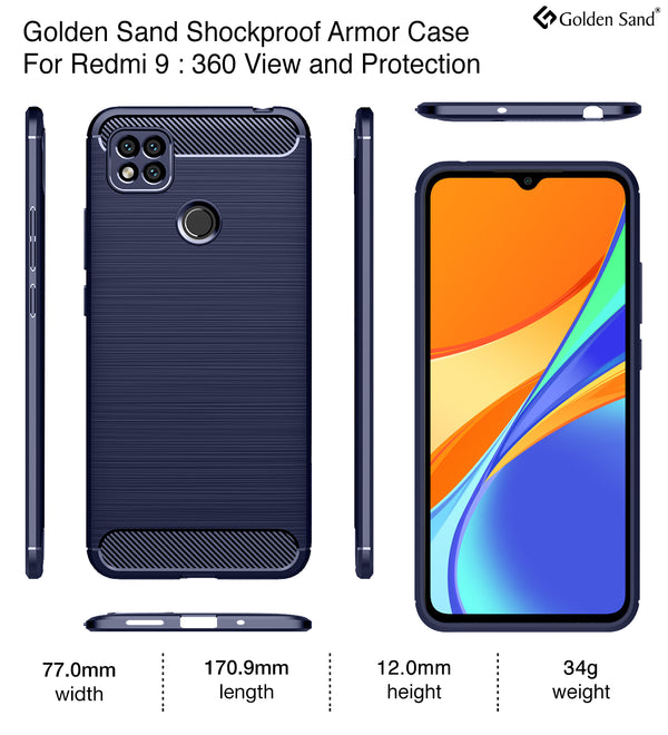 Carbon Fibre Series Shockproof Armor Back Cover for Xiaomi Redmi 9, 6.53 inch, Blue