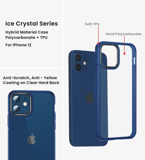 Apple iPhone 12 Pro    (6.1 inch) Back Cover | Ice Crystal Series [Anti Yellow], Deep Blue