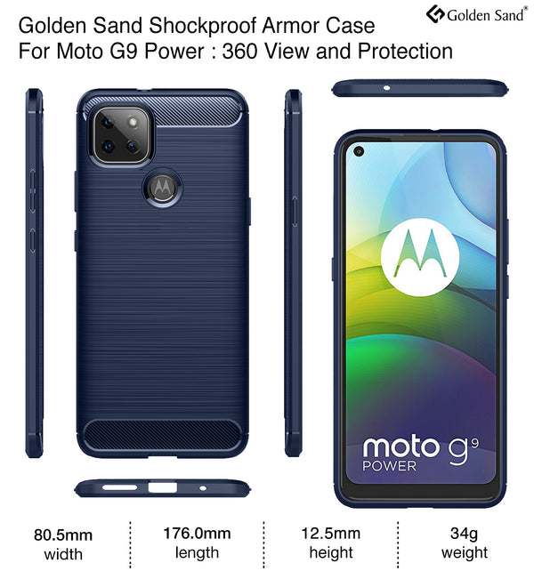 Carbon Fibre Series Shockproof Armor Back Cover for Motorola G9 Power, Electric Blue