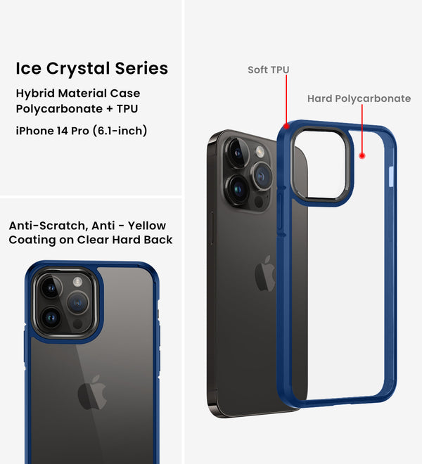 Apple iPhone 14 Pro (6.1 inch) Back Cover | Ice Crystal Series [Anti Yellow], Deep Blue