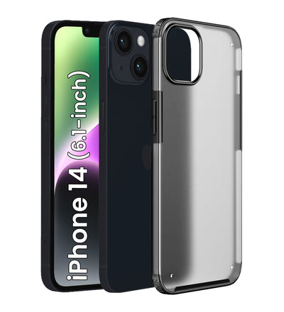 Rugged Frosted Semi Transparent PC Shock Proof Slim Back Cover for Apple iPhone 14, 6.1 inch, Black