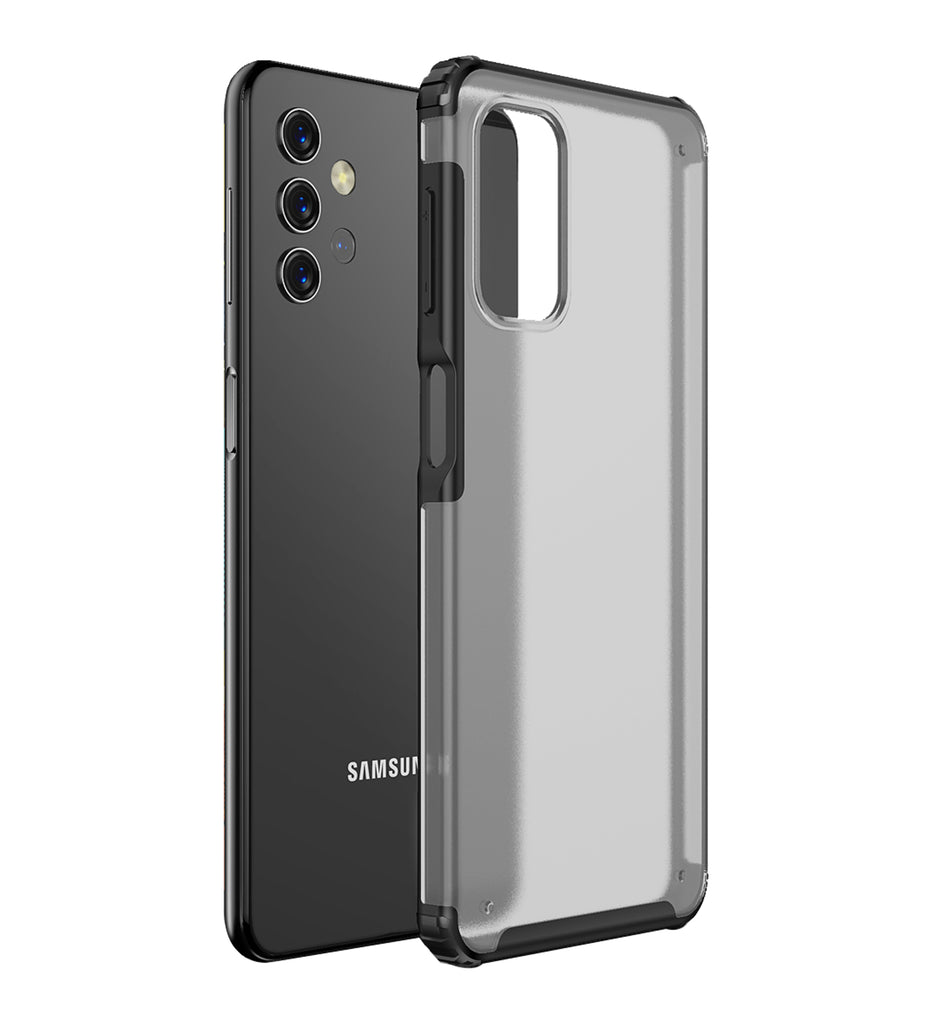 Rugged Frosted Semi Transparent PC Shock Proof Slim Back Cover for Samsung Galaxy M32 5G, 6.5 inch, Black
