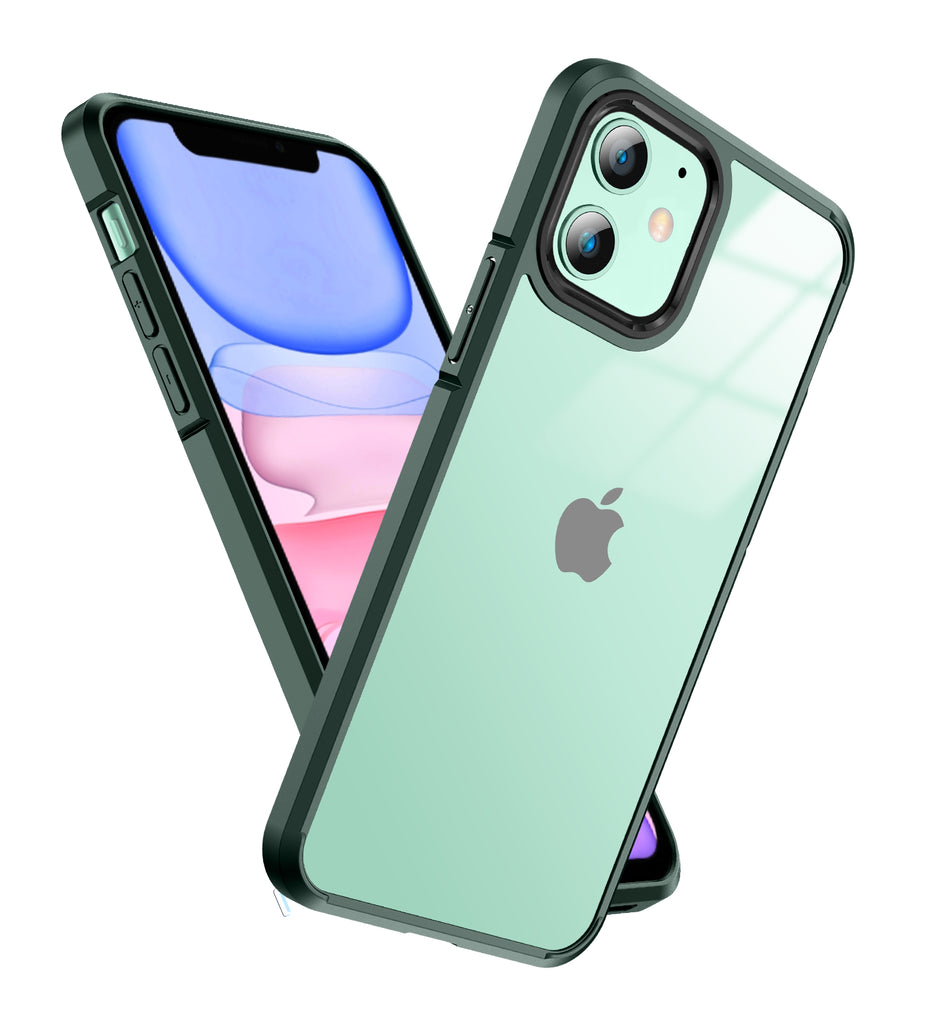 Ice Crystal Series Hybrid Scratch-Resistant Transparent PC Military Grade TPU Back Case for Apple iPhone 11, 6.1 inch, Military Green