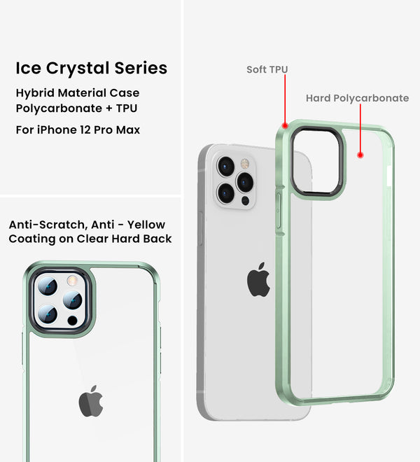 Apple iPhone 12 Pro Max (6.7 inch) Back Cover | Ice Crystal Series [Anti Yellow], Light Green