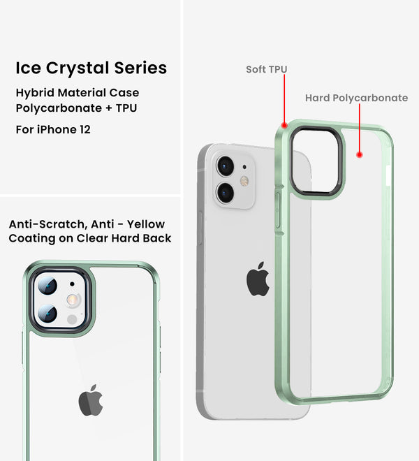 Apple iPhone 12 Pro    (6.1 inch) Back Cover | Ice Crystal Series [Anti Yellow], Light Green