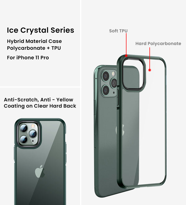 Apple iPhone 11 Pro (5.8 inch) Back Cover | Ice Crystal Series [Anti Yellow], Military Green