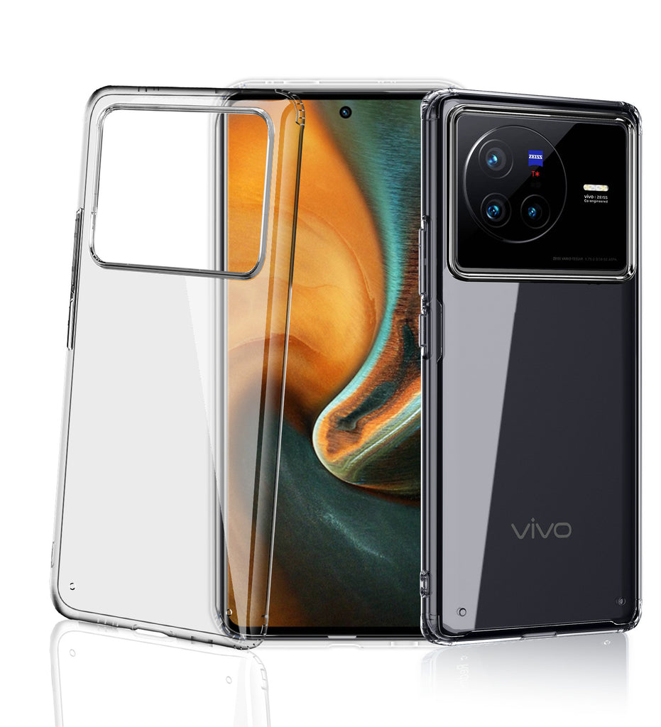 Ice Crystal Series Hybrid Yellow Resistant Transparent PC Military Grade TPU Back Cover for Vivo X80, 6.78 inch, Black Clear