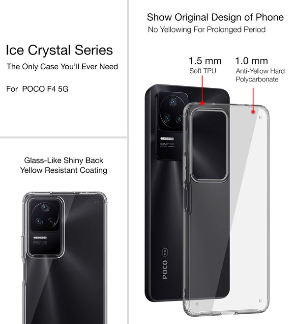 POCO F4 5G (6.67 inch) Back Cover | Ice Crystal Series [Anti Yellow], Black Clear