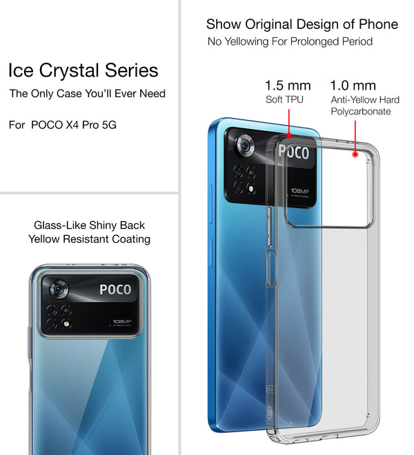 POCO X4 Pro 5G (6.67 inch) Back Cover | Ice Crystal Series [Anti Yellow], Black Clear