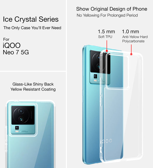 iQOO Neo 7 5G, iQOO Neo 7 Pro 5G (6.78 inch) Back Cover | Ice Crystal Series, Crystal Clear