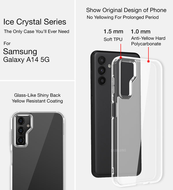 Samsung Galaxy A14 4G, Samsung Galaxy A14 5G (6.6 inch) Back Cover | Ice Crystal Series, Crystal Clear