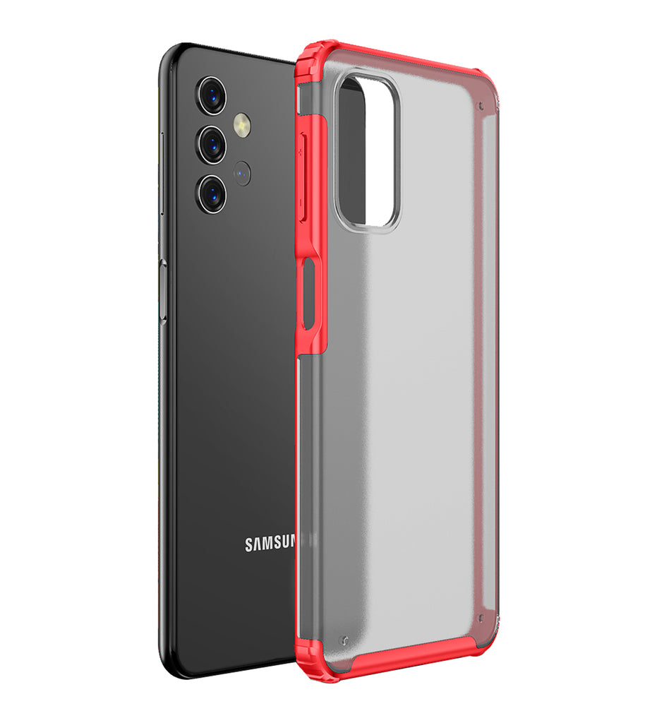 Rugged Frosted Semi Transparent PC Shock Proof Slim Back Case for Samsung Galaxy M32 5G, 6.5 inch, Red