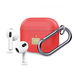 Leather Textured Rugged Armor TPU Flexible Protective Case Cover for Apple Airpods 3rd Gen (2021) - Red