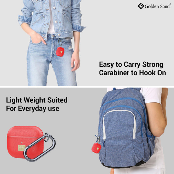 Leather Textured Rugged Armor TPU Flexible Protective Case Cover for Apple Airpods 3rd Gen (2021) - Red