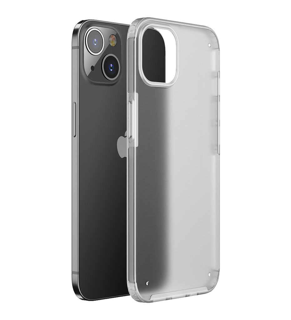 Rugged Frosted Semi Transparent PC Shock Proof Slim Back Cover for Apple iPhone 13, 6.1 inch, Translucent White